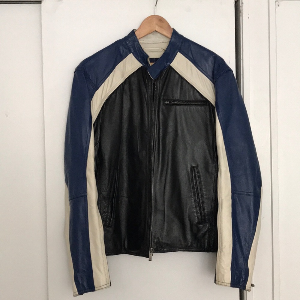 Men’s leather motorcycle jacket.